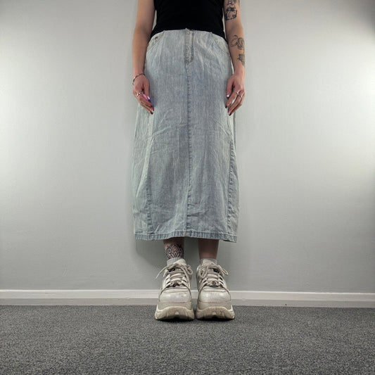 Y2K light blue denim maxi skirt