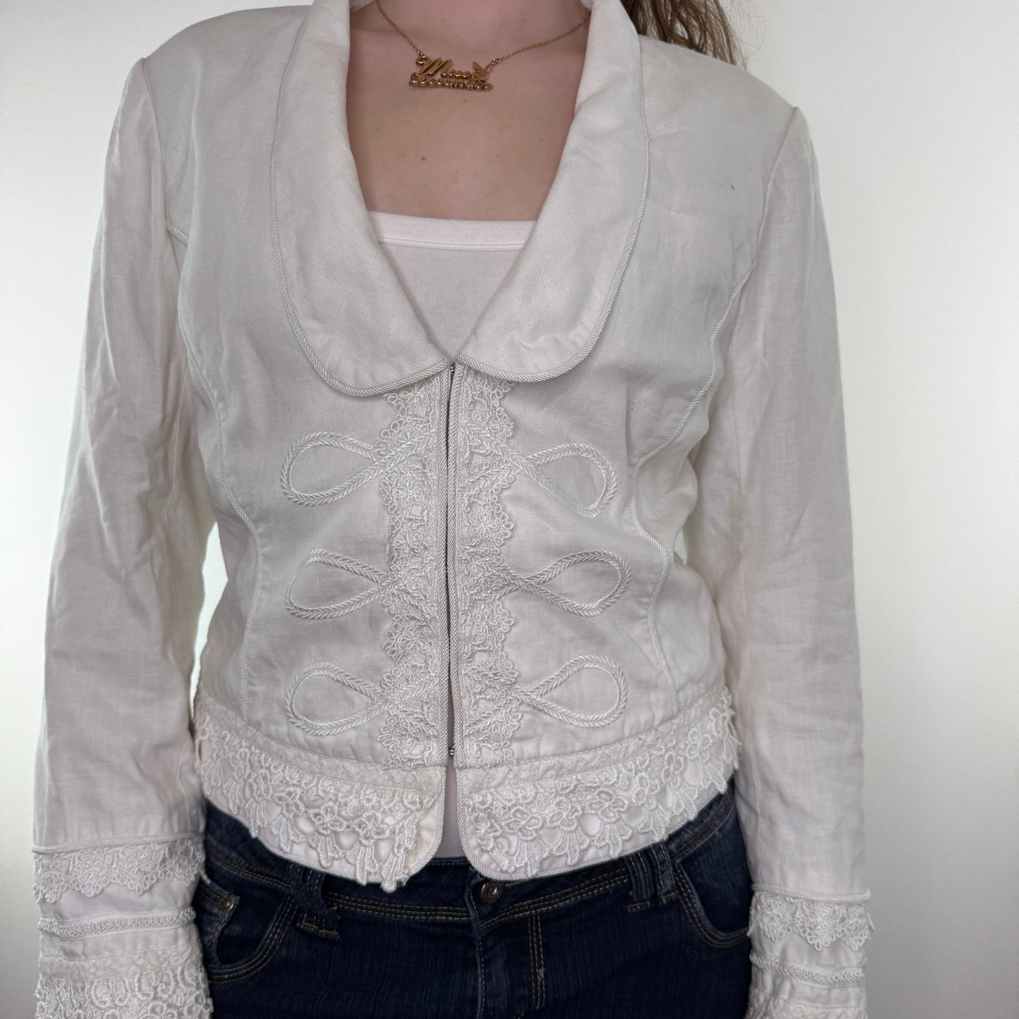 Y2K vintage white military embroidered jacket blazer