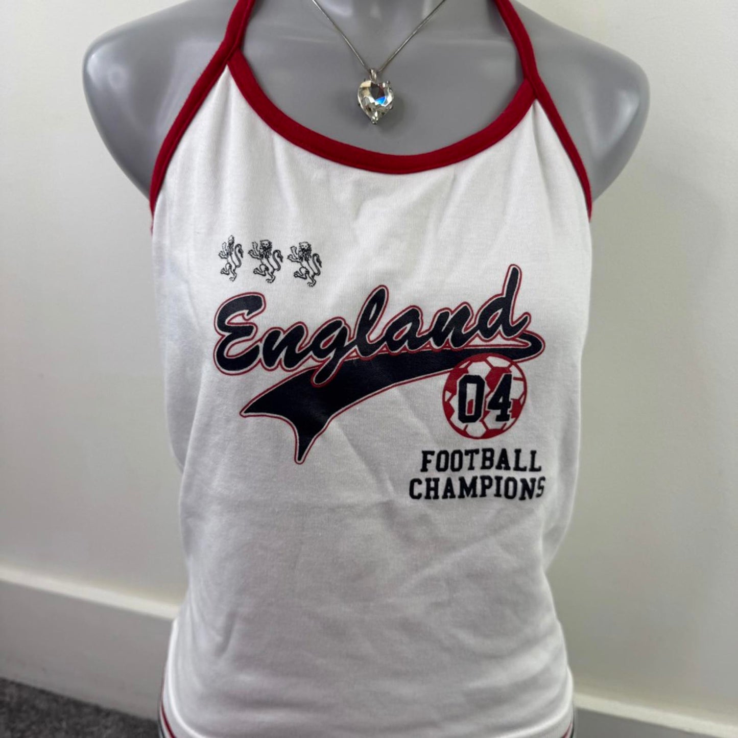 Y2K vintage football England halter neck top graphic print stretch waistband