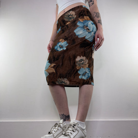 Y2K vintage floral stretchy midi skirt