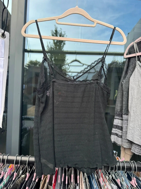 Y2K vintage  sheer cami top lace trim