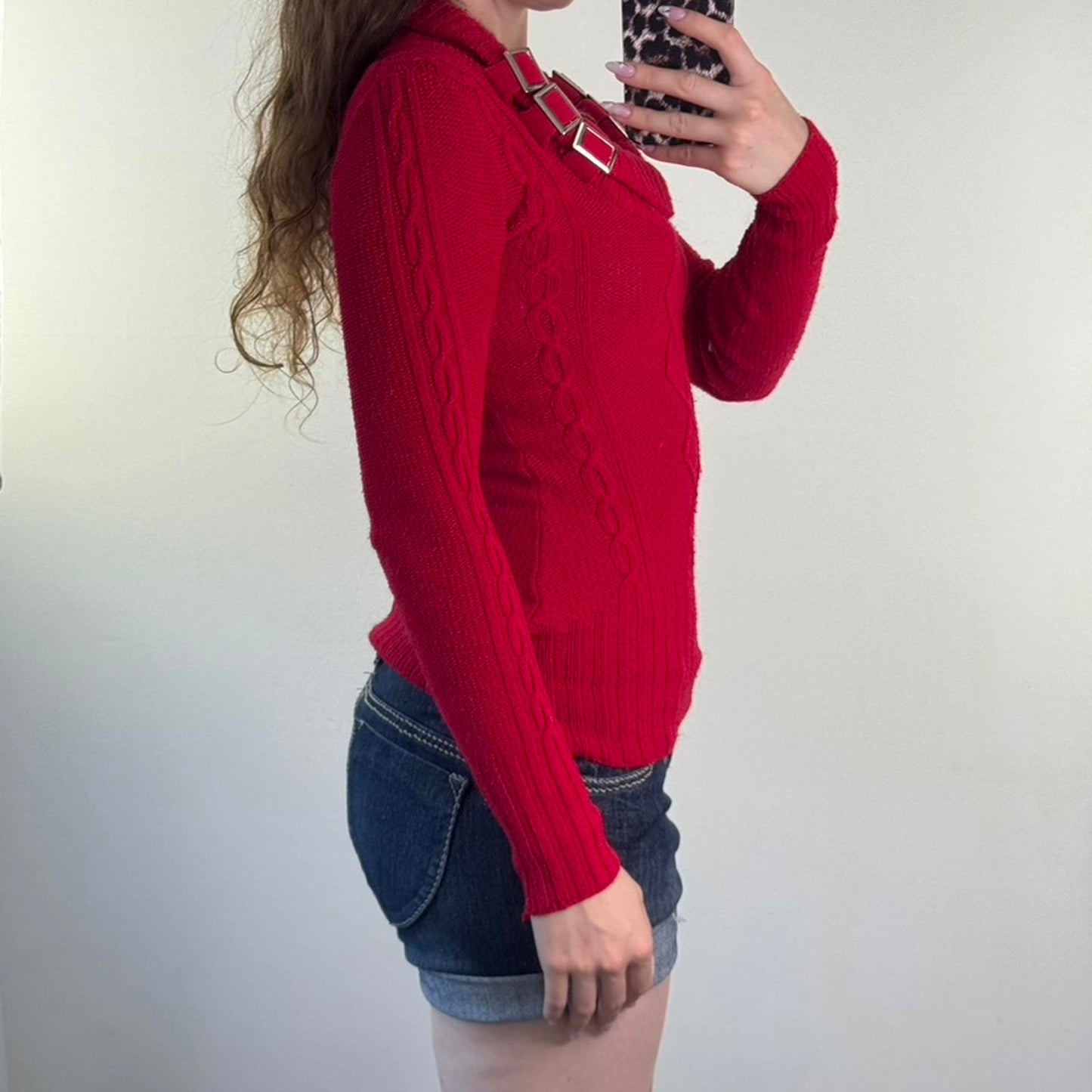 Vintage Jane Norman roll neck knitted jumper buckle scoop neck