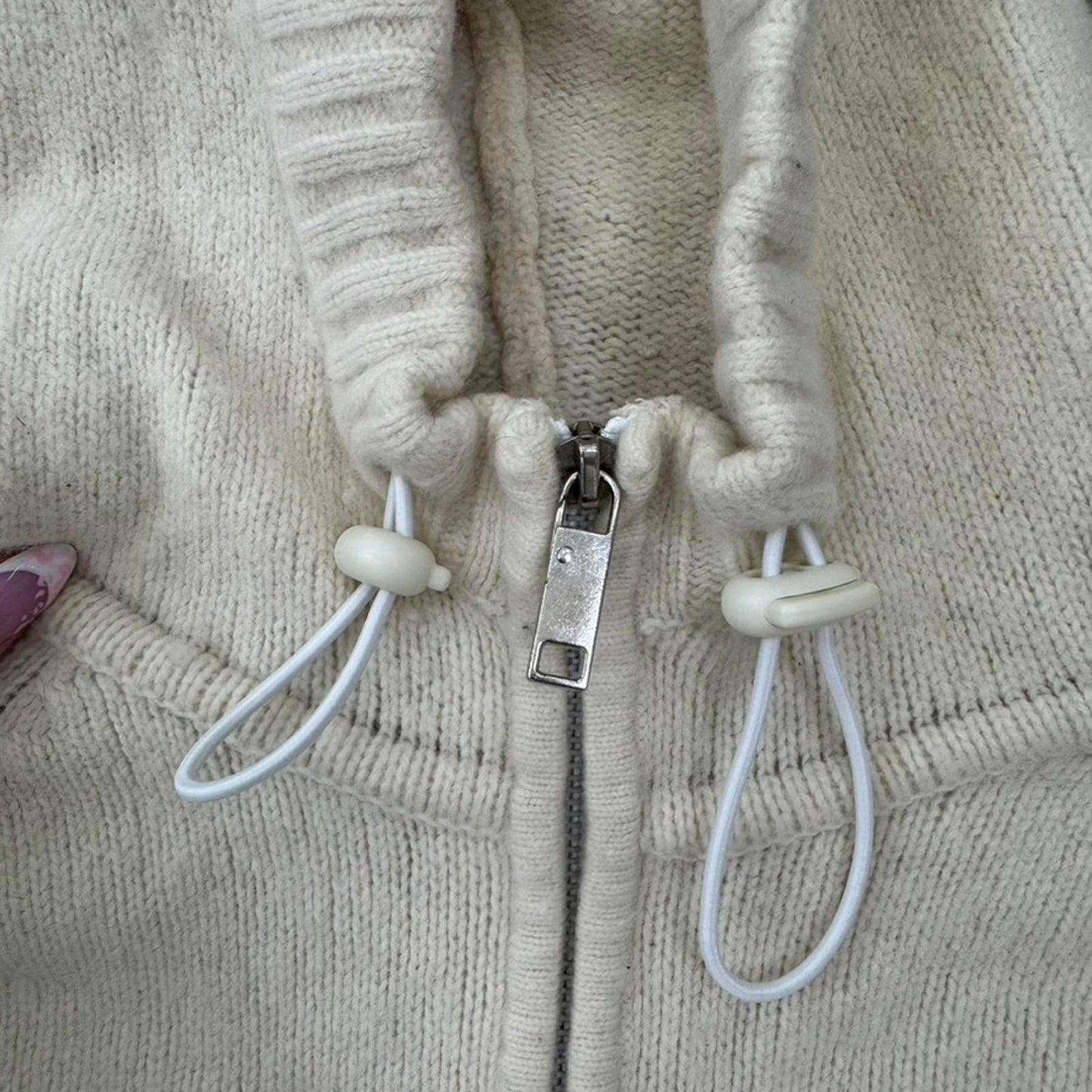 Y2K vintage McKenzie wool blend zip up hoodie pink toggles cream pink