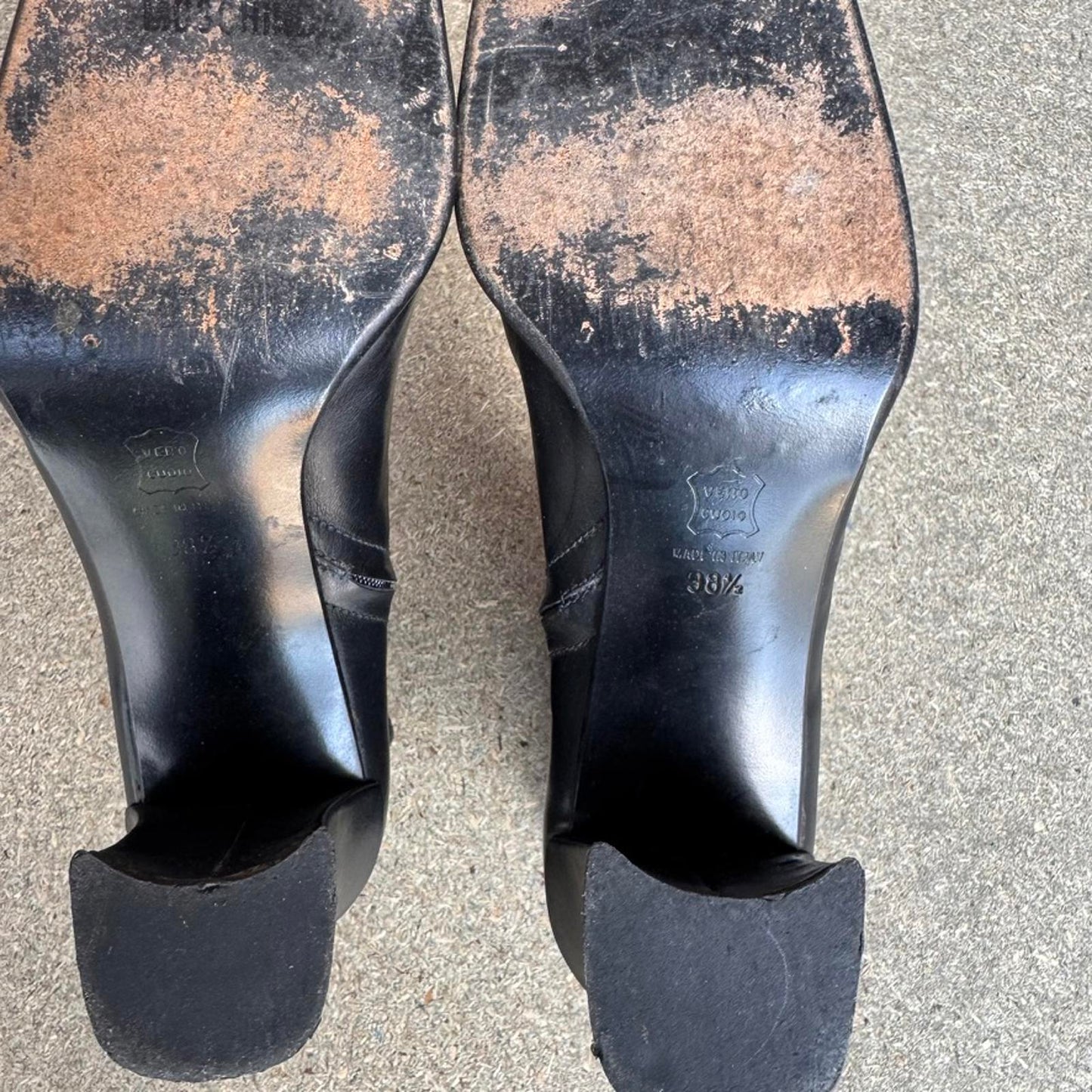 90s Y2K vintage Moschino leather block heel boots heart buckle square toe