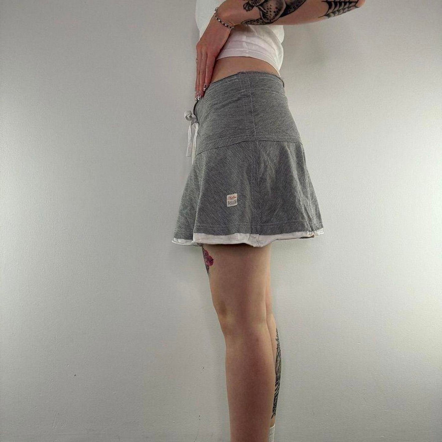 Y2K vintage stretchy jersey floaty bow mini skirt tiered sporty drawstring