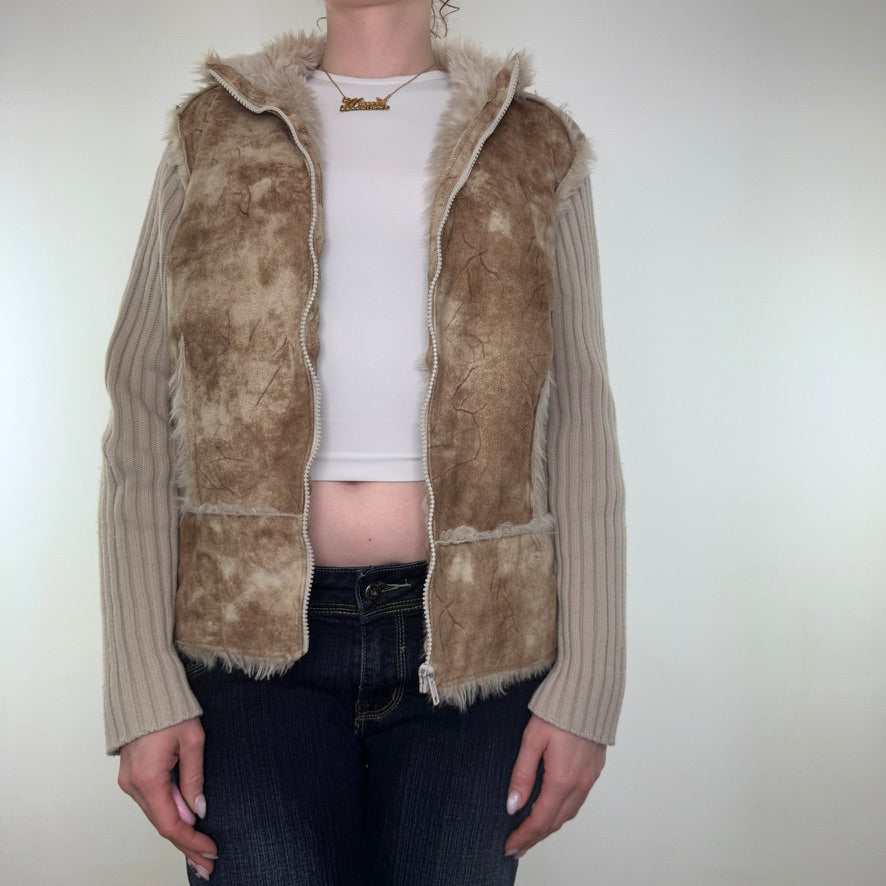 Y2K vintage knit faux suede zip up jacket