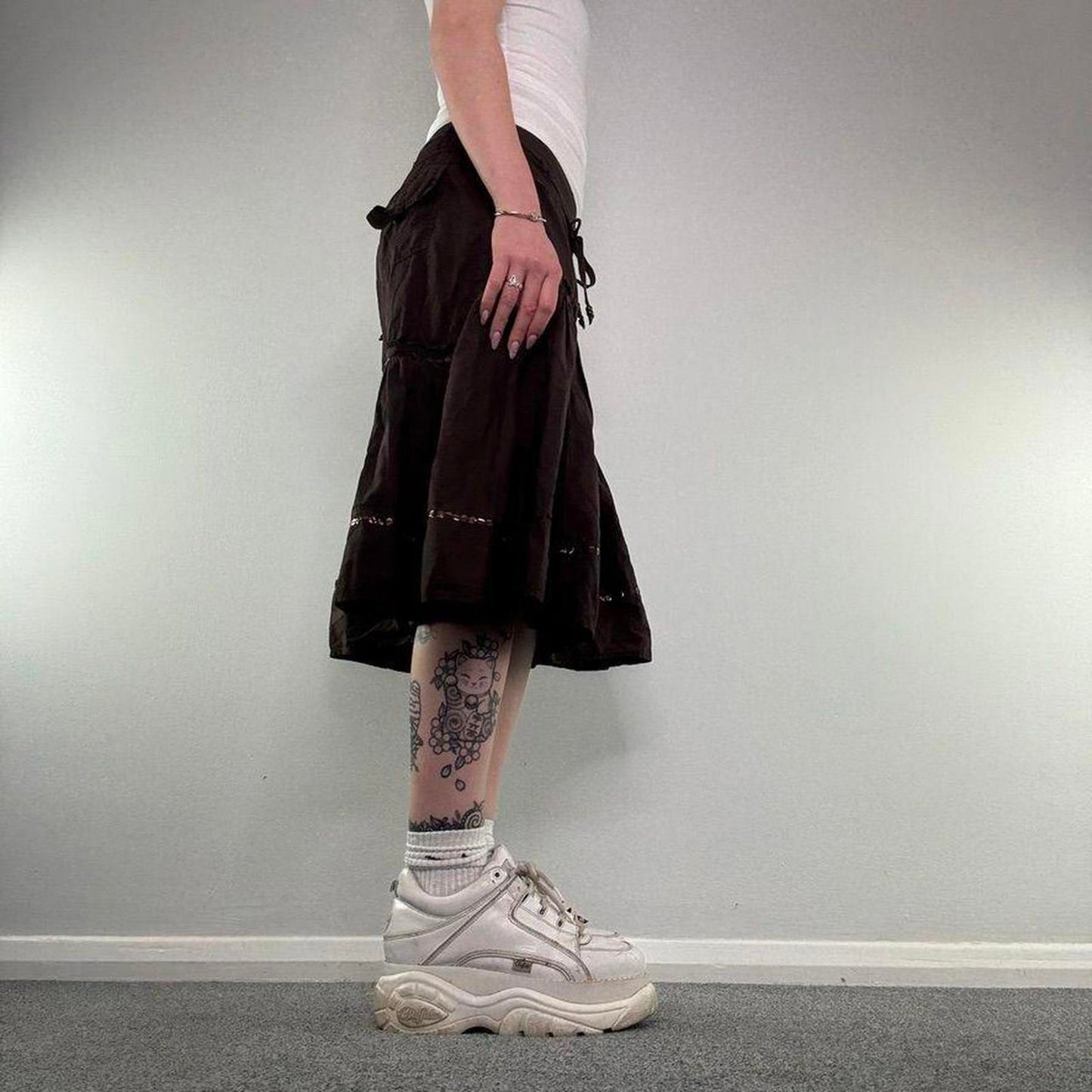 Y2K vintage asymmetrical cargo sequin midi skirt a line floaty embellished bow