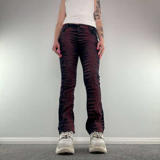 Y2K vintage funky pattern denim mid rise bootcut jeans