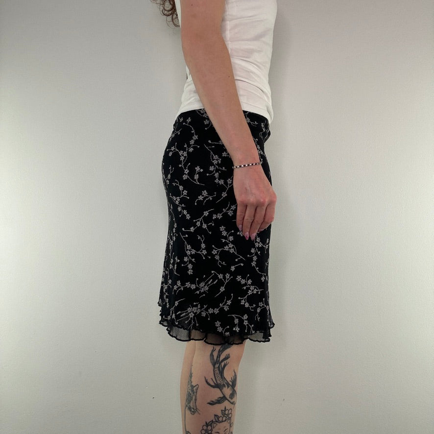 Y2K vintage mesh floral midi skirt