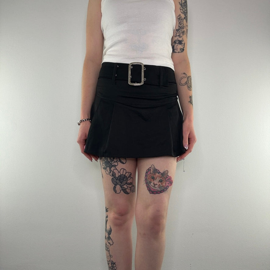 Y2K stretchy belted pleated mini skirt