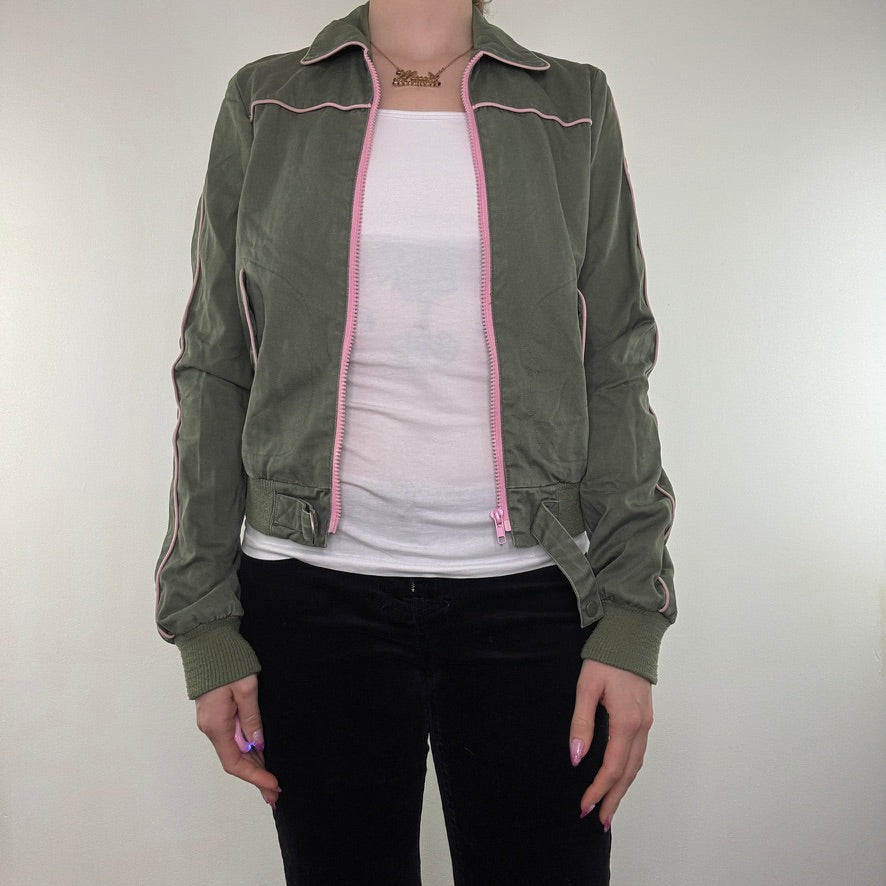 Y2K vintage zip up jacket pink pocket detailing pockets military