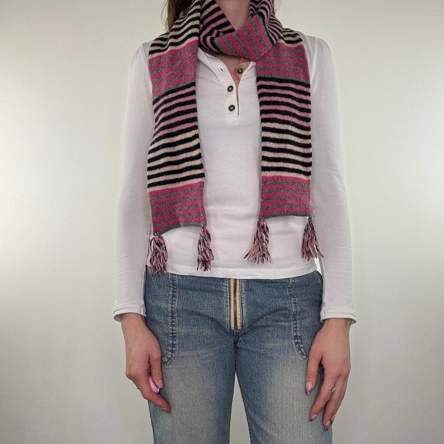 Y2K vintage wool stripy scarf