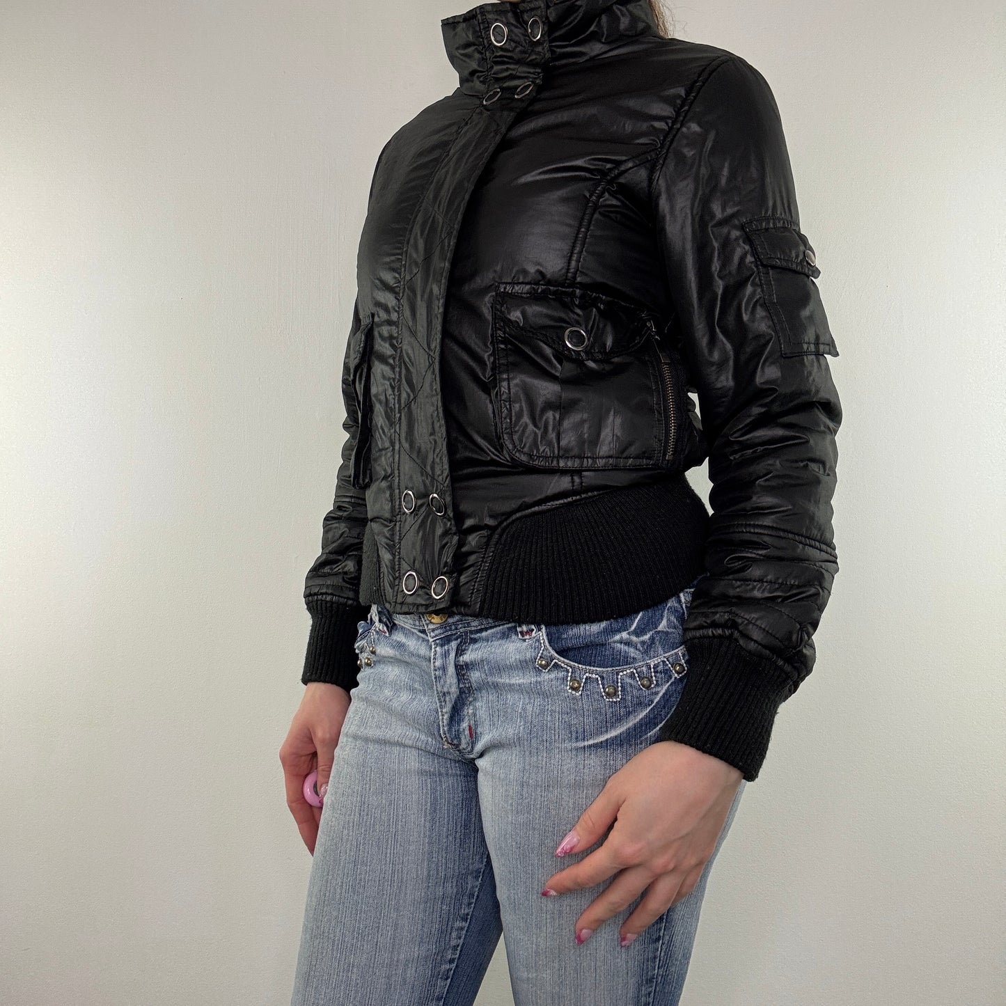 Y2K vintage zip up short puffer jacket