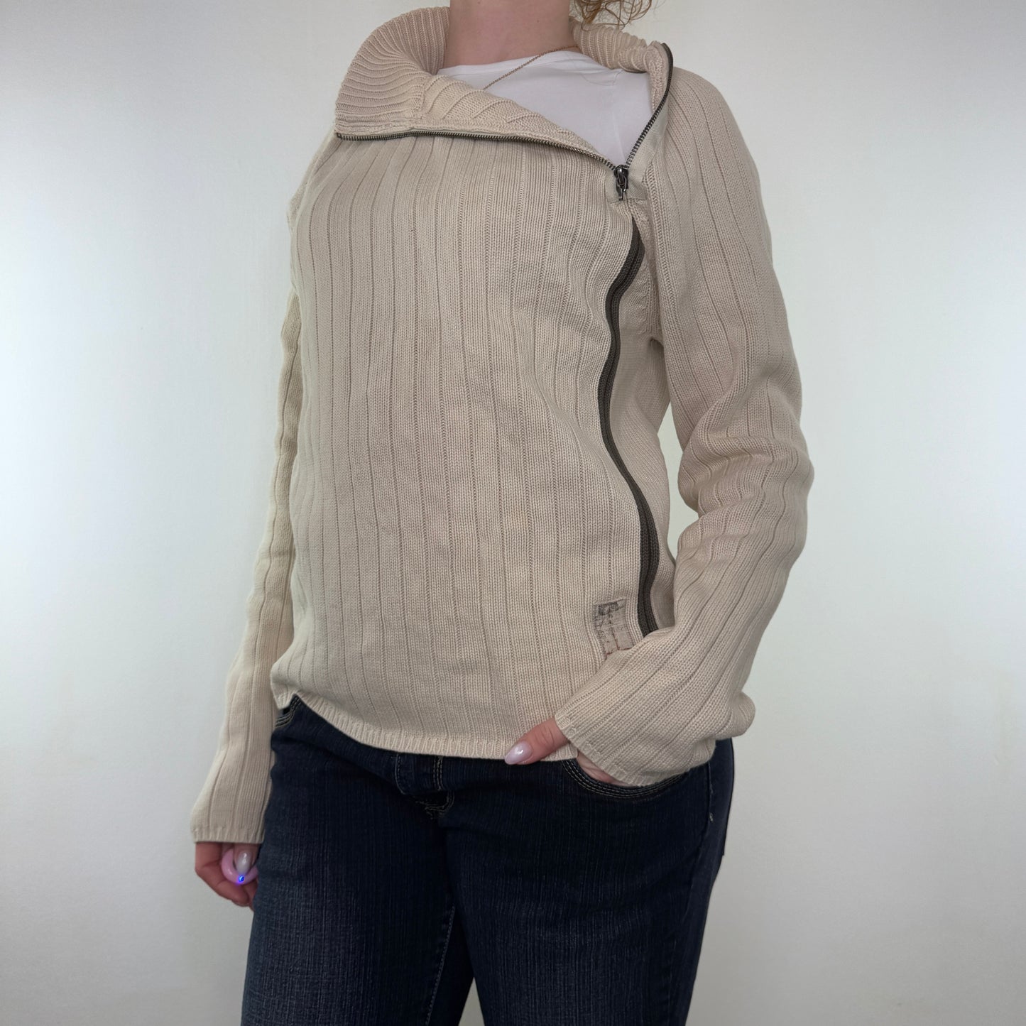 Y2K vintage asymmetrical zip knit jumper