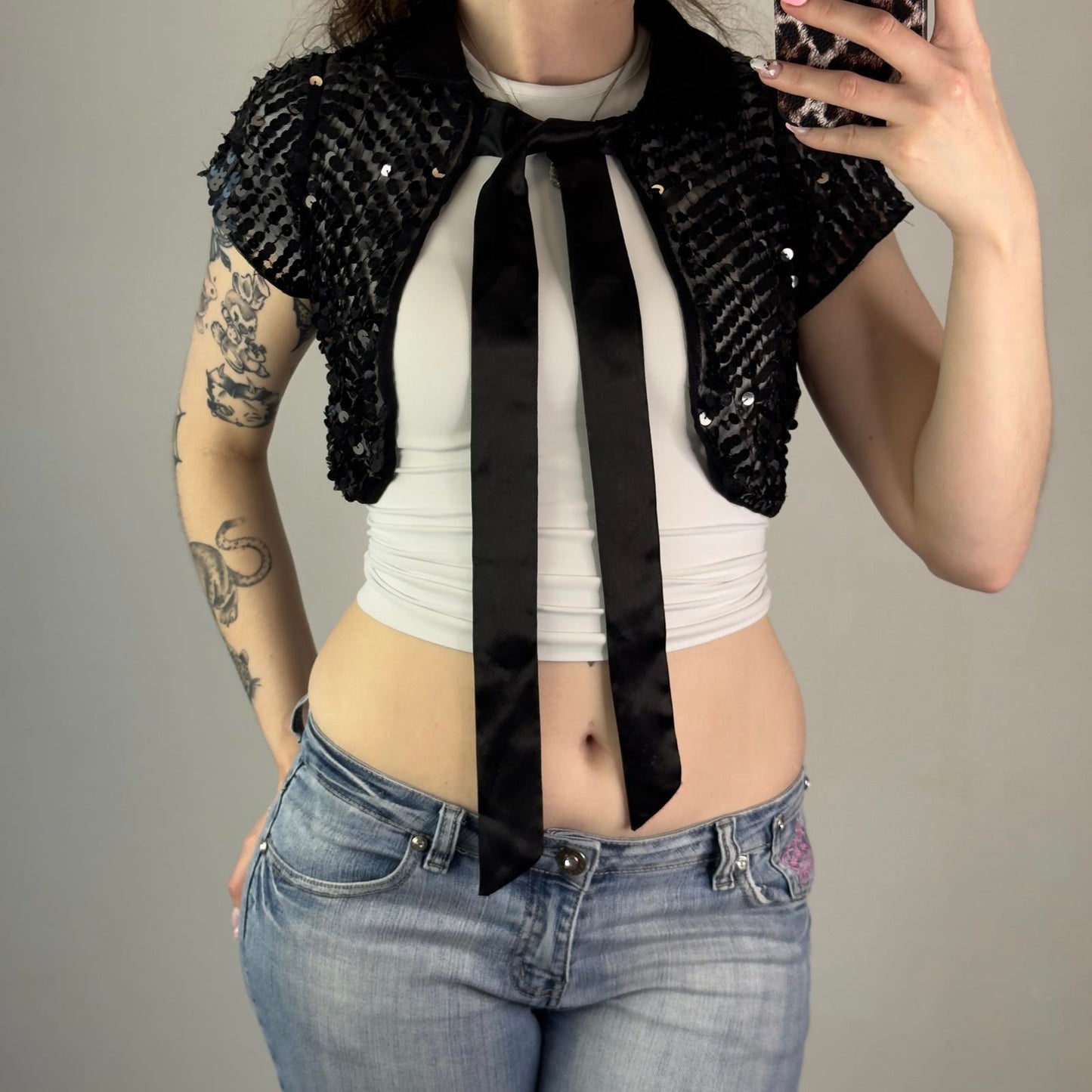 Y2K vintage sequin embellished cardigan cropped short sleeve cape festival party