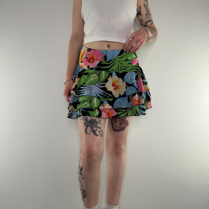 Y2K hibiscus floral frilly mini skirt