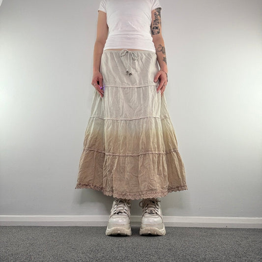 Y2K vintage tiered boho ombre bell maxi skirt