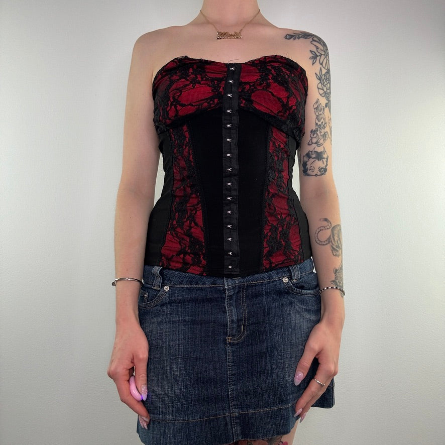 Y2K strapless hook and eye lace top