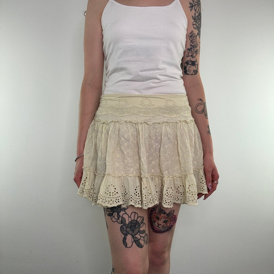 Y2K low rise tiered boho coquette mini skirt