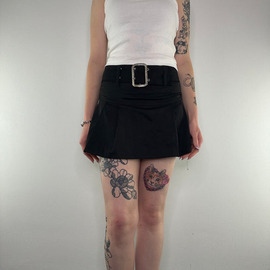 Y2K stretchy belted pleated mini skirt