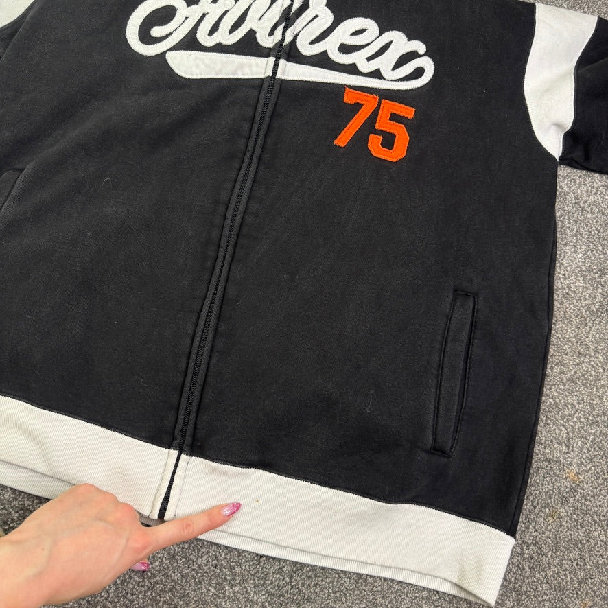 Vintage Avirex jumper zip up spell out embroidered contrast stripe 90s Y2K