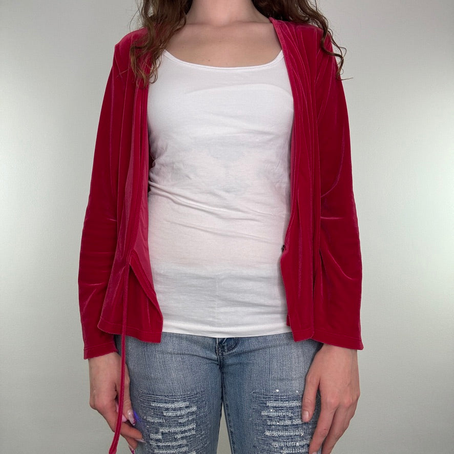 Y2K vintage velour wrap around bow cardigan