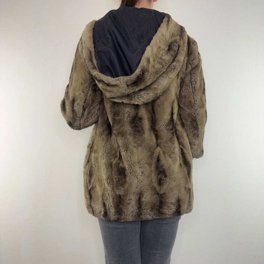 Y2K vintage faux fur coat striped oversized hood jacket archive