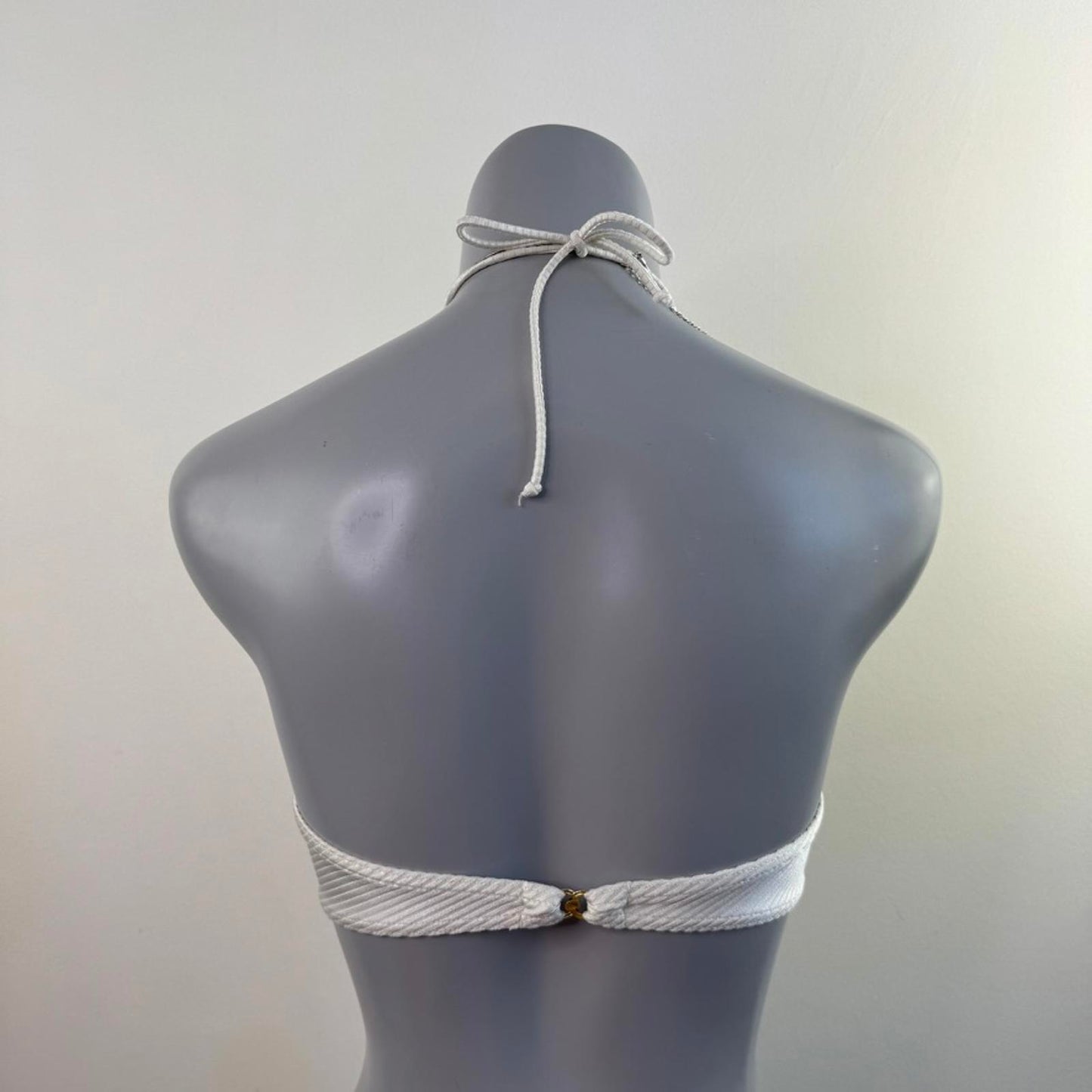 Y2K vintage halter neck mini bikini top white ruched bust ribbed no padding