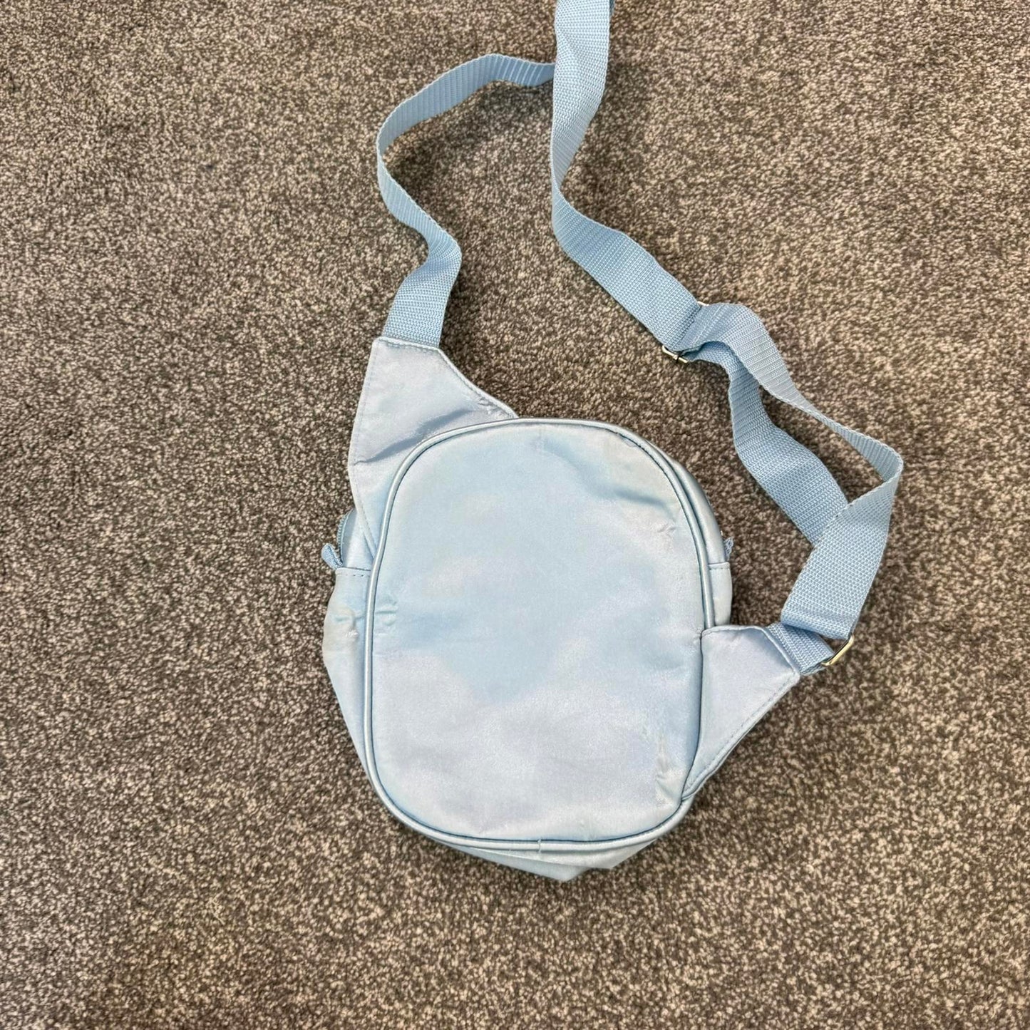 90s Y2K vintage satin cargo embroidered side crossbody bag baby blue small