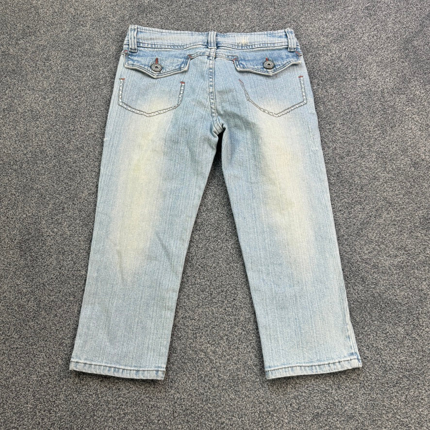 Y2K vintage low rise rhinestone faded denim capri jeans