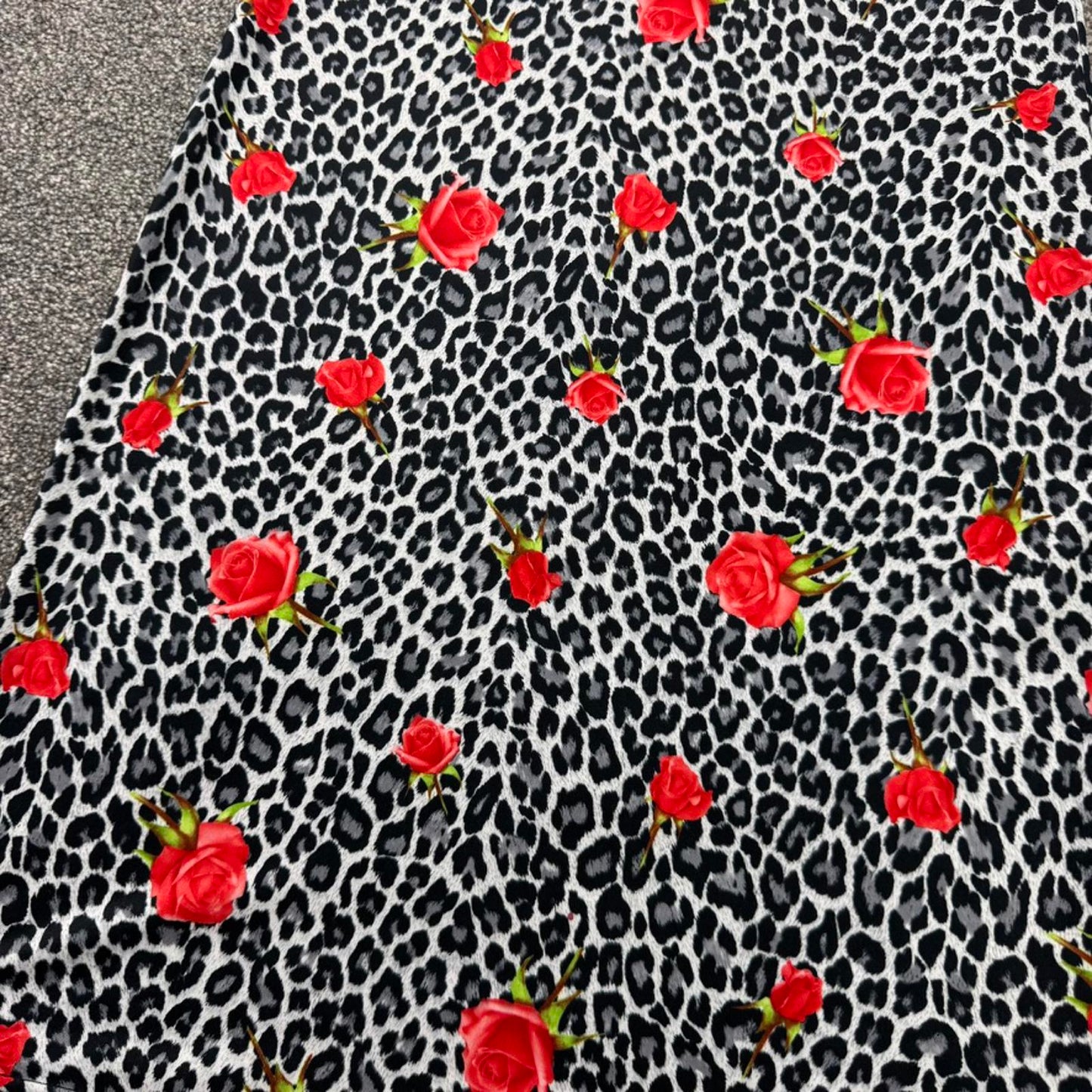 Y2K vintage slinky leopard print rose floral midi dress stretchy fitted strappy