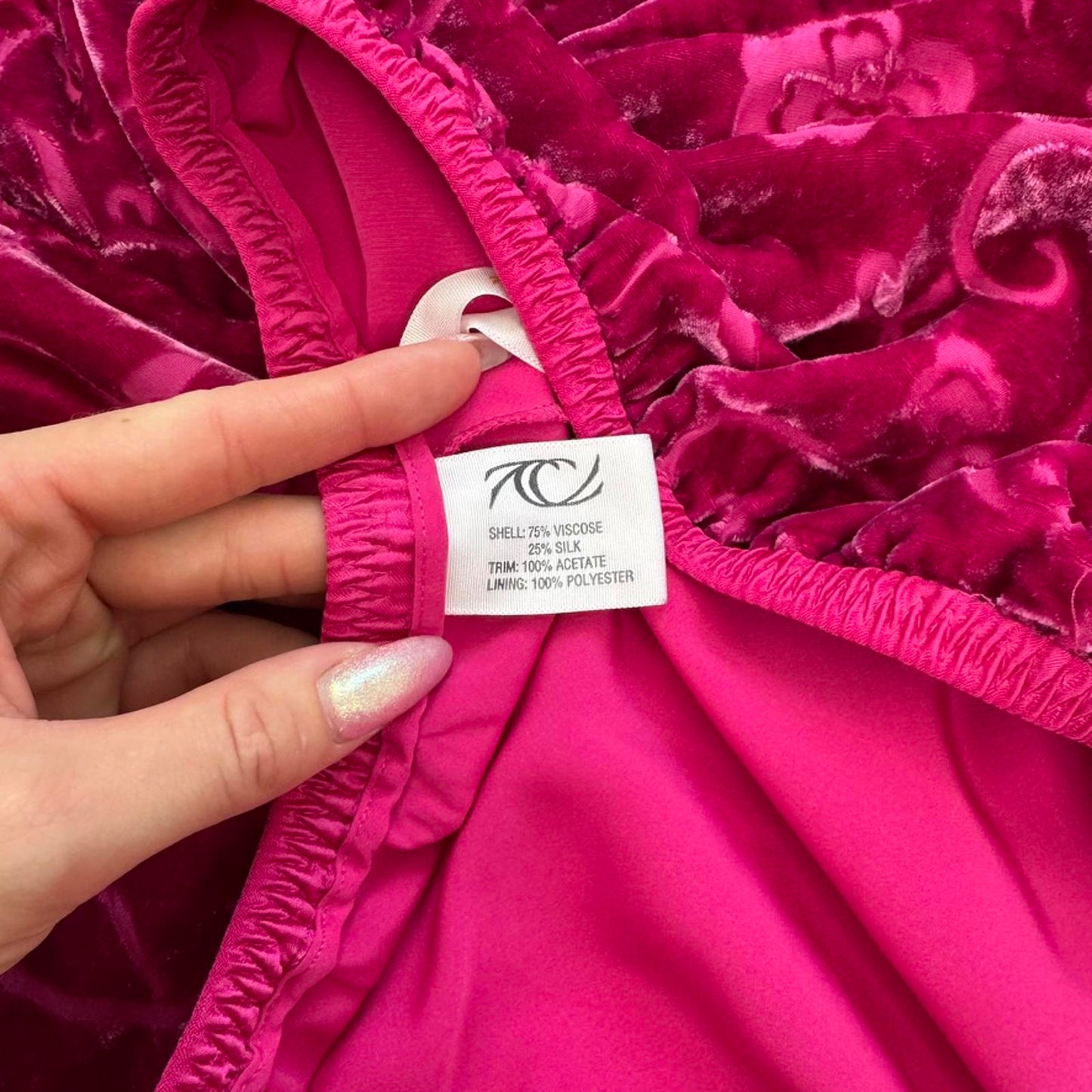 Y2K vintage part silk velour maxi skirt floral a line hot pink stretchy lined