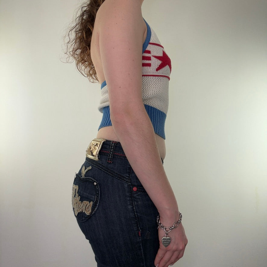Y2K vintage star knit halter neck crop top