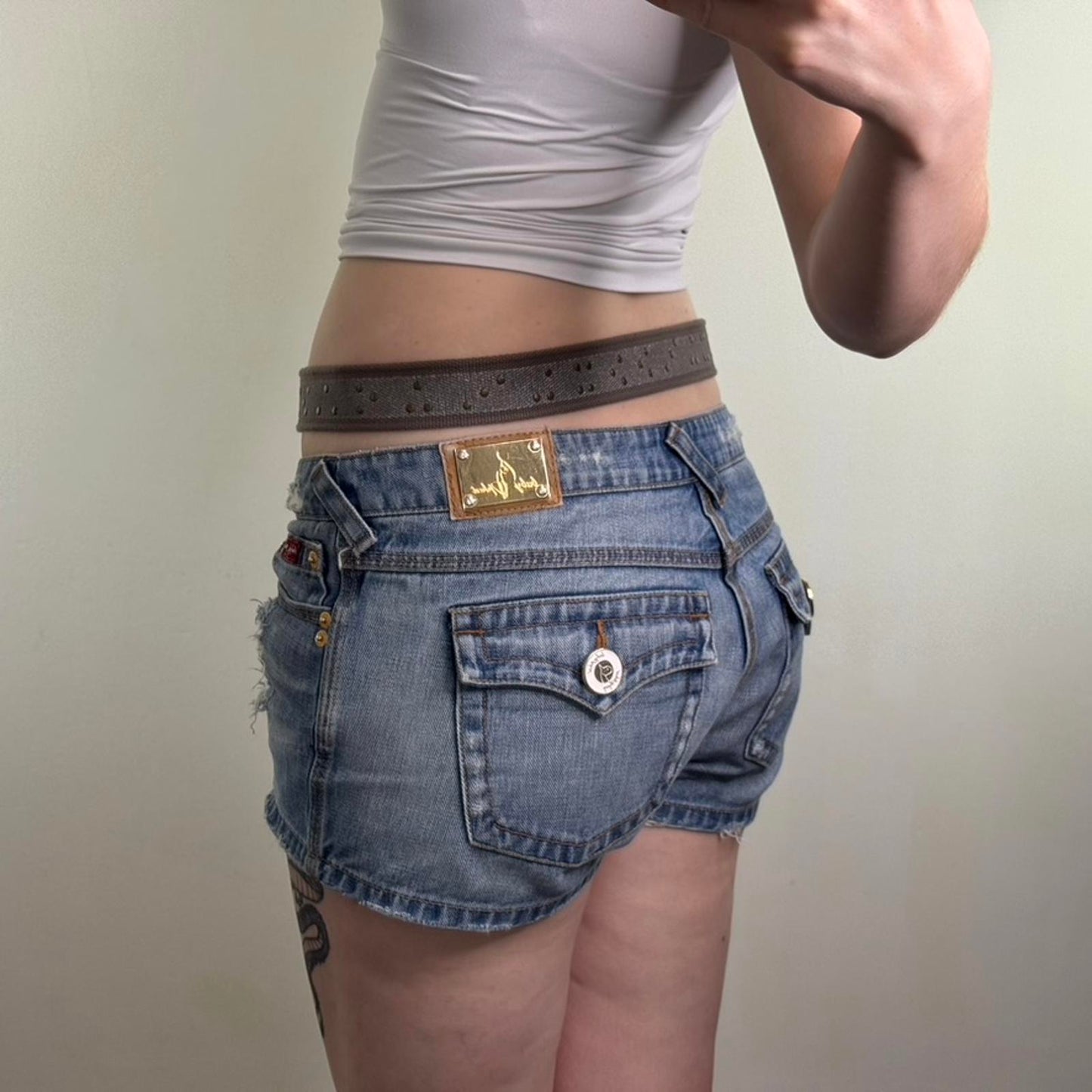 Y2K vintage canvas studded belt d ring sparkly adjustable