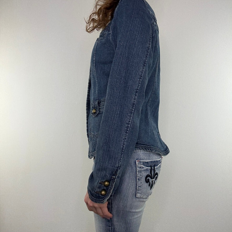 Y2K vintage denim military jacket button up