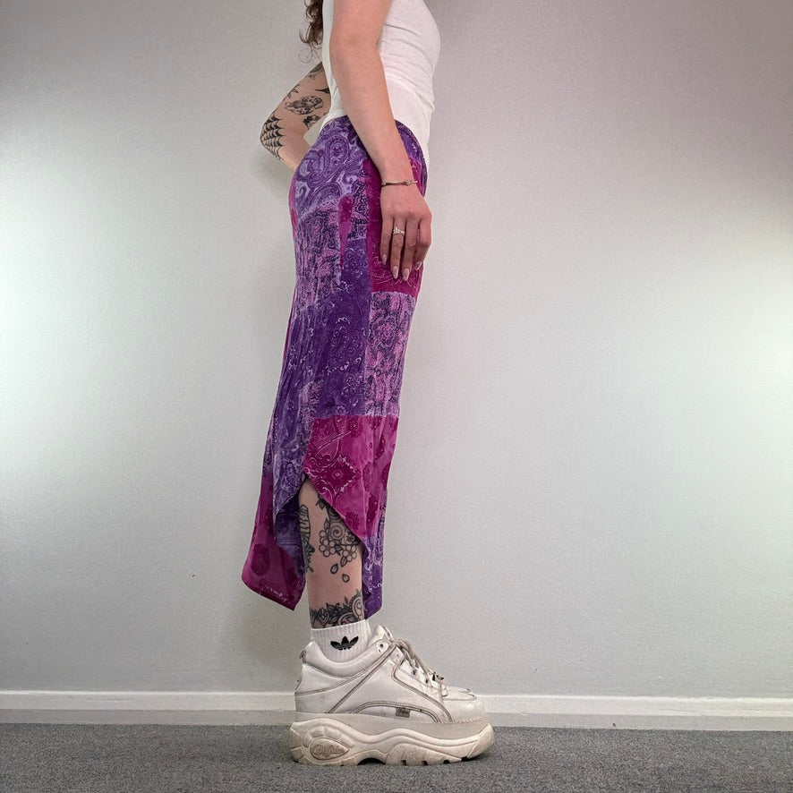 Y2K paisley patchwork hanky hem maxi skirt