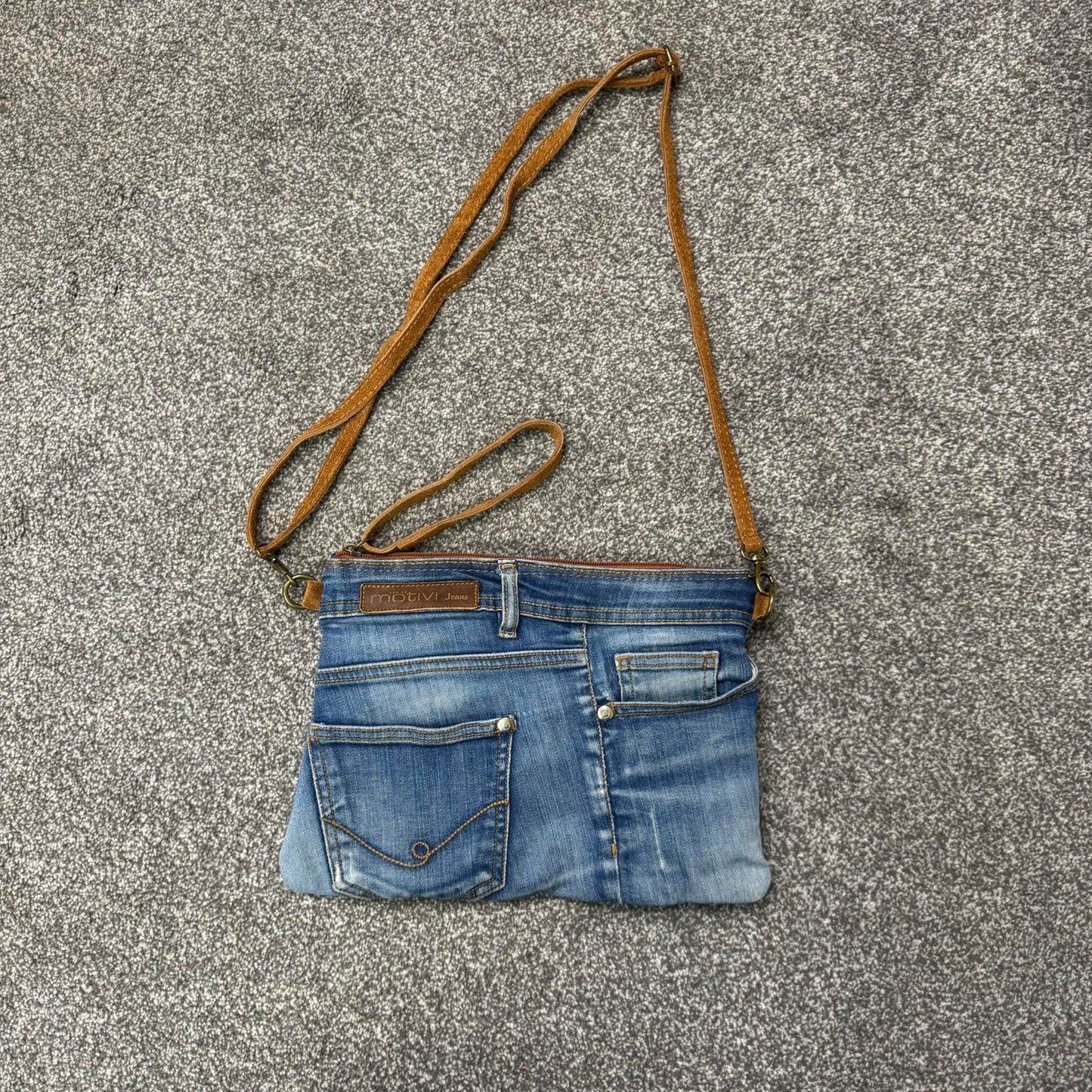 Y2K vintage side crossbody denim bag suede blue brown adjustable strap clutch