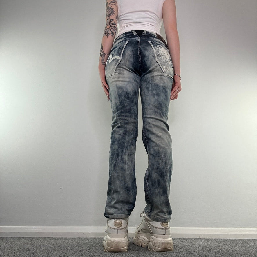 Y2K Evisu embroidered acid wash straight leg denim jeans