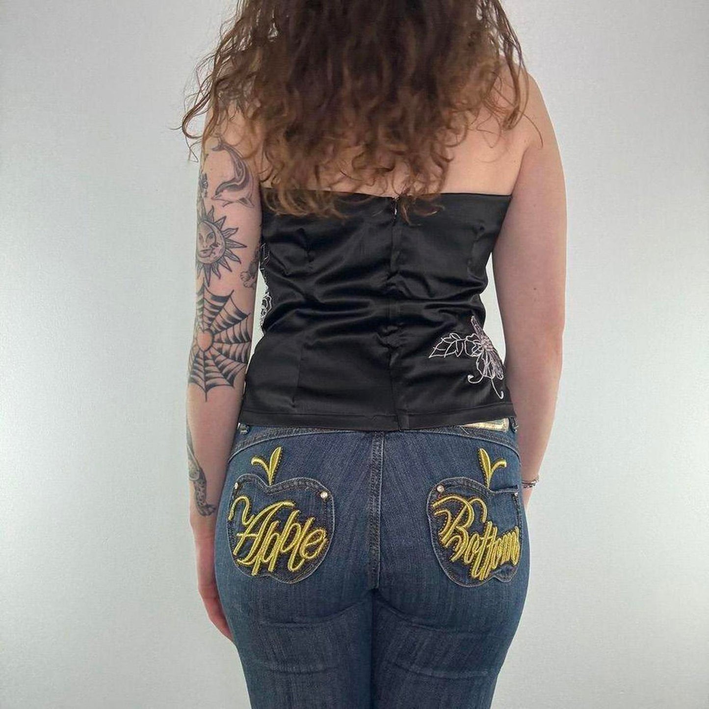 Y2K vintage Jane Norman satin floral strapless top sequin embroidery