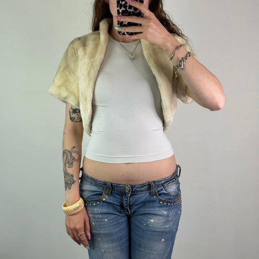 Y2K vintage faux fur open front cropped jacket short sleeve