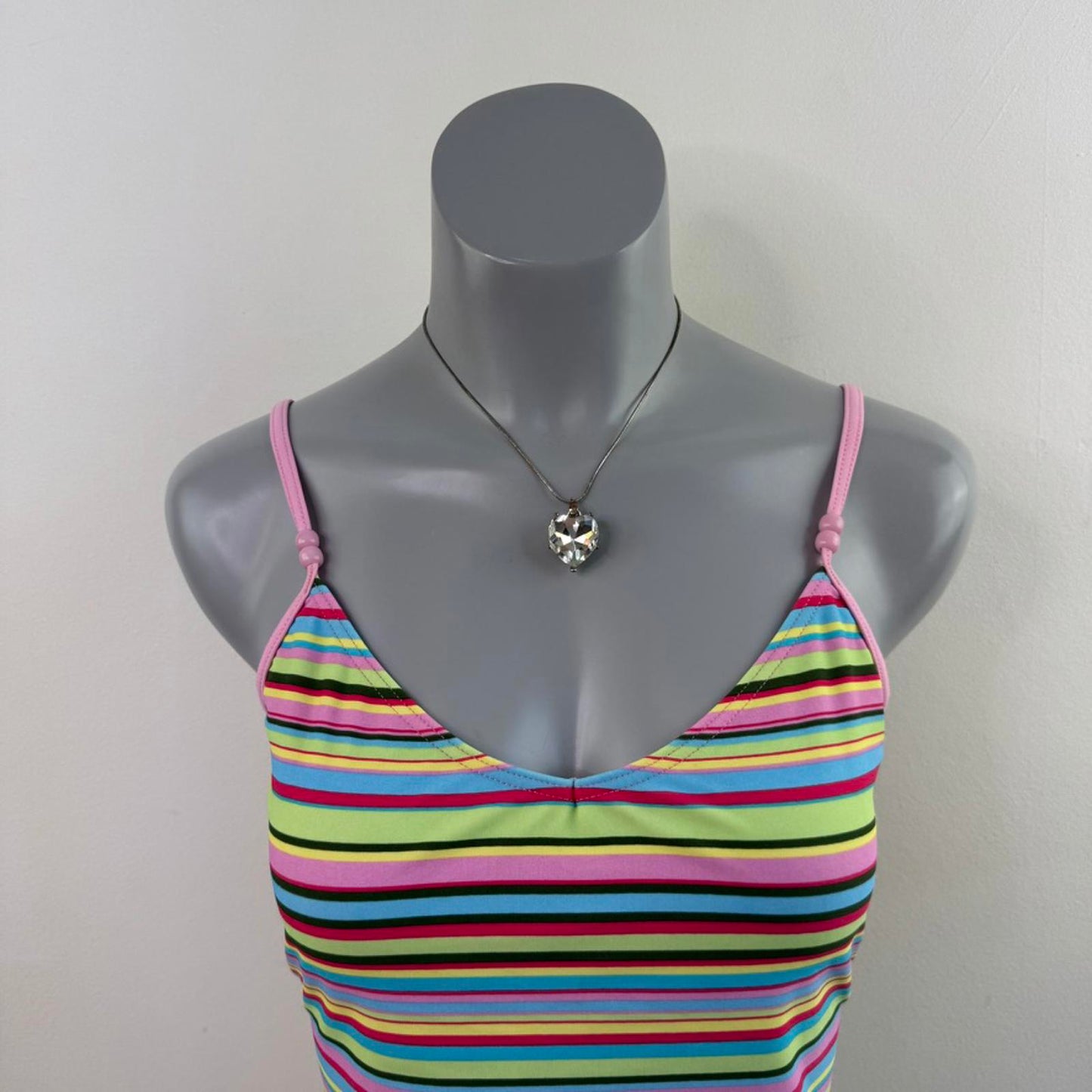 Y2K vintage tankini top tank swimwear multi stripe with bust support beaded