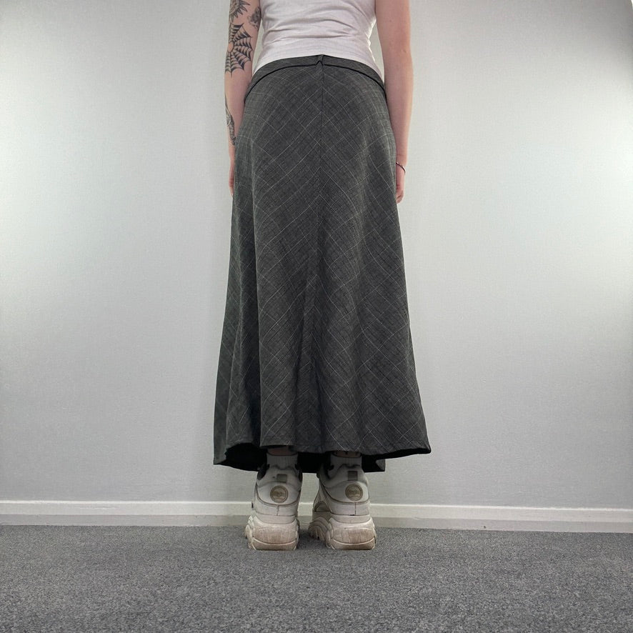 Y2K tartan faux leather waist trim maxi skirt