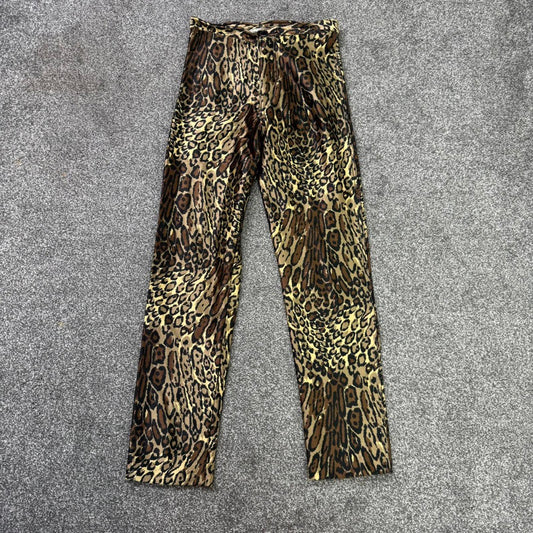 True vintage spandex disco trousers pants leopard print shiny high waist stretch
