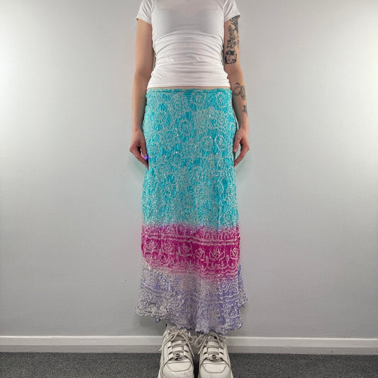 Y2K vintage ombre sequin boho maxi skirt