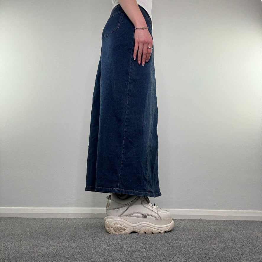 Y2K faded denim maxi skirt