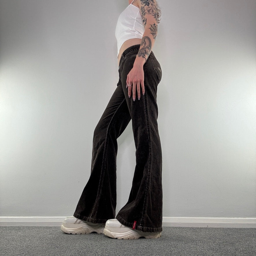 Y2K corduroy faded low rise flared trousers