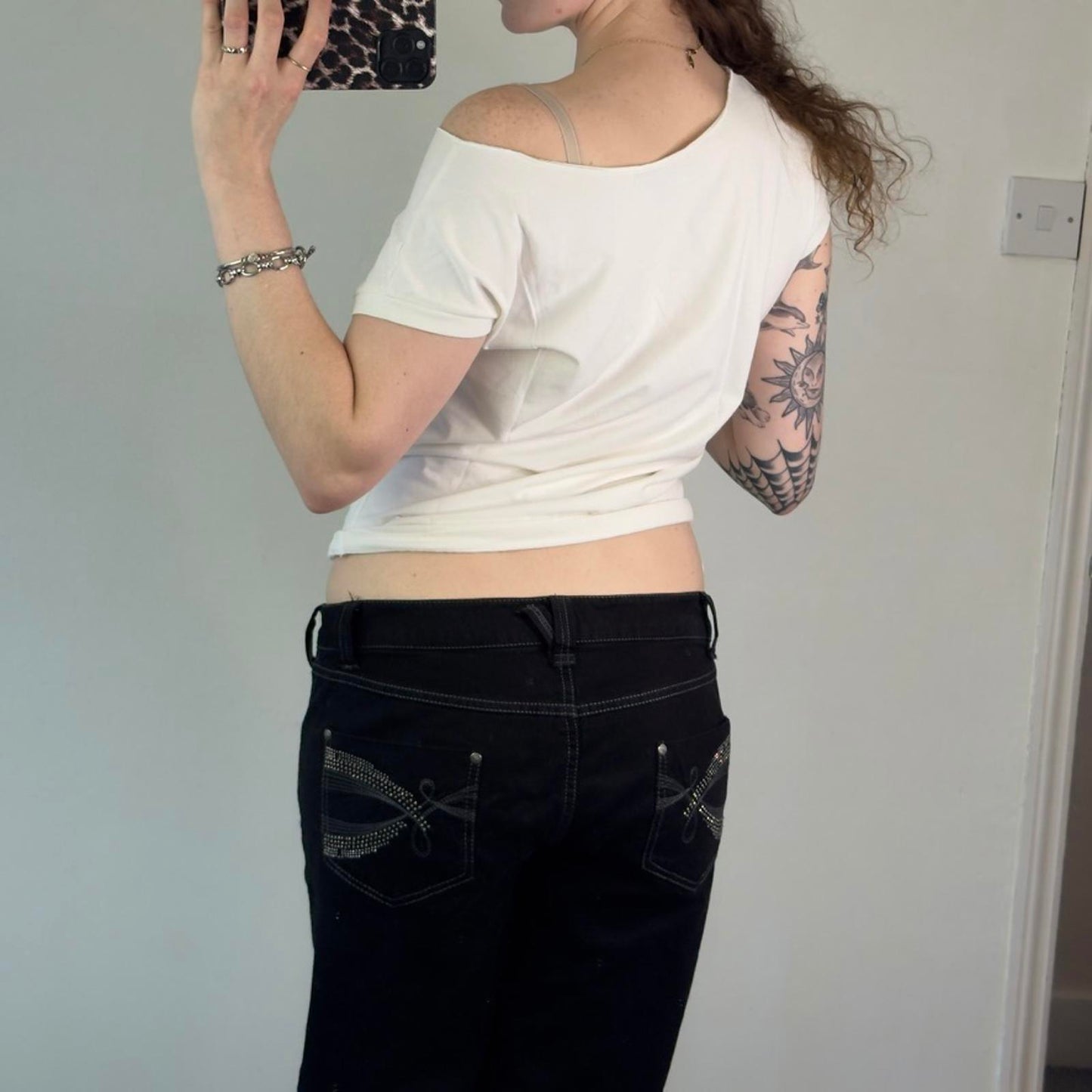 Y2K vintage slouchy off the shoulder studded star top ruched sided raw neckline