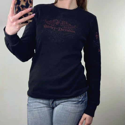 Y2K vintage Harley Davidson long sleeve top filigree tribal wings graphic print