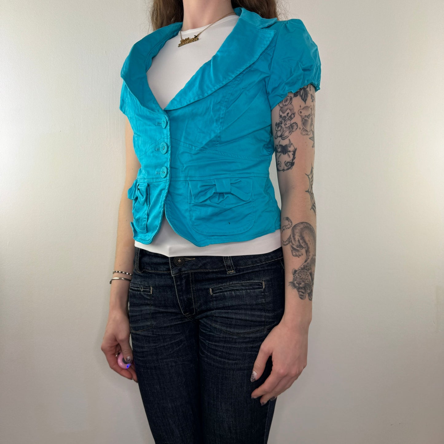 Y2K vintage short sleeve bow blazer