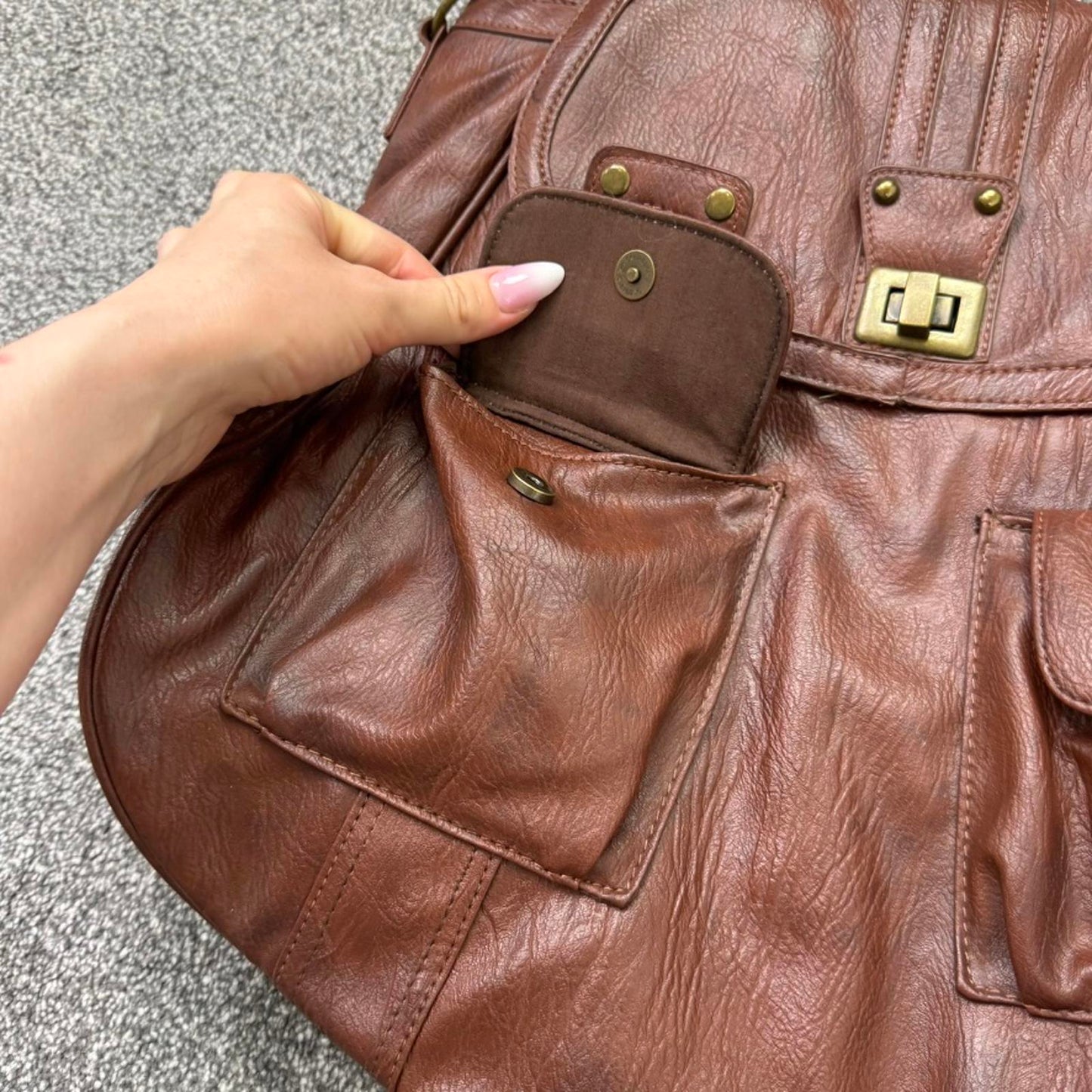 Y2K vintage faux leather crossbody messenger hobo bag large